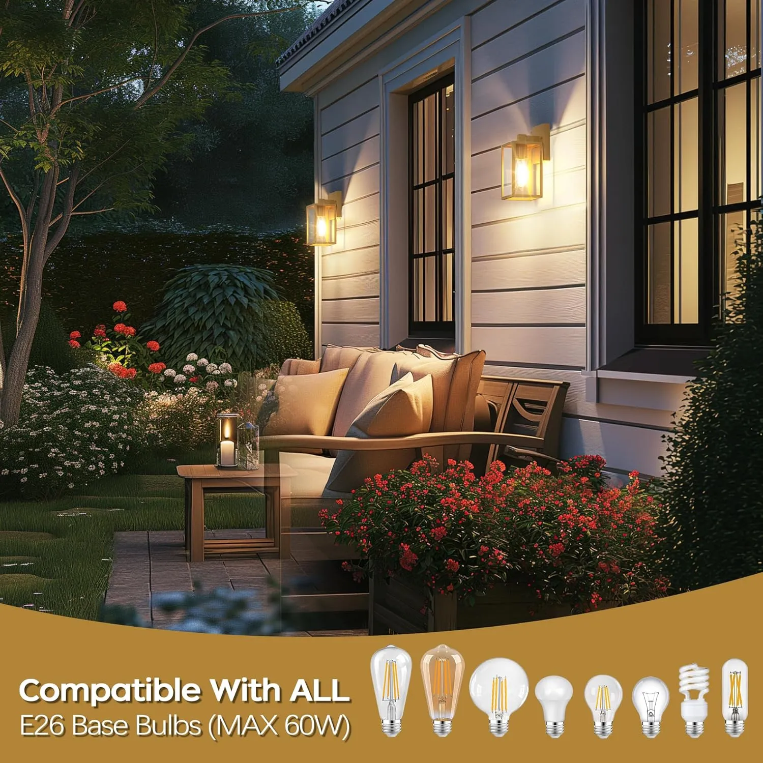 WIHTU Gold Outdoor Exterior Light Fixture for House, LED Front Porch Lights for House, Waterproof Wall Sconce Lantern Lamp, Outside Coach Lights for Patio, Garage, Doorway, Entryway