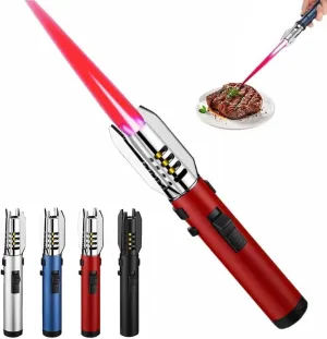 Windproof Butane Lightsaber Lighter Refillable Jet Red Adjustable Flame Torch Essential for Outdoor BBQ Indoor Cooking(Red)