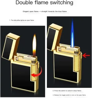 Windproof Butane Refillable, Adjustable Torch Lighter, Soft/Jet Flame Switchable Dual Flame Lighter for Candles, Outdoor, Indoor (Fuel Not Included)(Silver*c)
