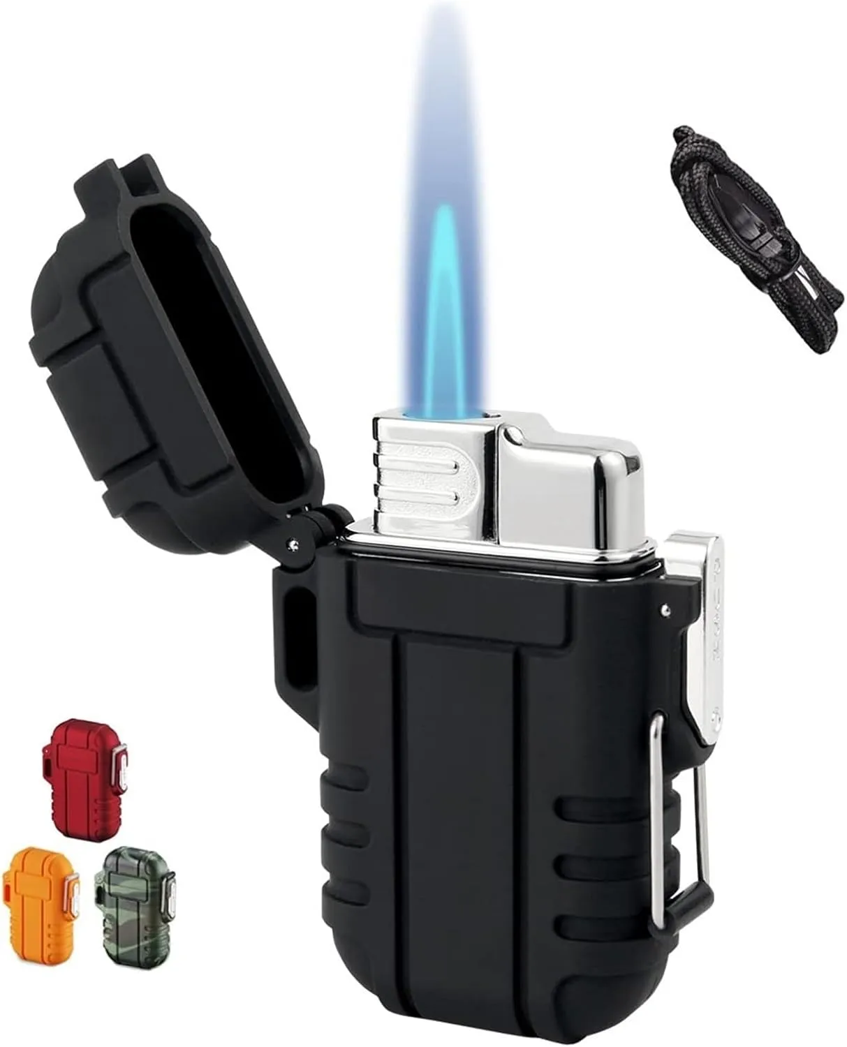 Windproof Jet Flame Lighter, Butane blowtorch Lighter, Butane Lighter with Safety Lock, Windproof and Waterproof Lighter Outdoor Portable Lighter with Gift Box, (Butane not Included)(Black)