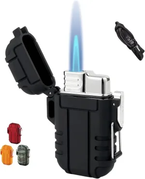 Windproof Jet Flame Lighter, Butane blowtorch Lighter, Butane Lighter with Safety Lock, Windproof and Waterproof Lighter Outdoor Portable Lighter with Gift Box, (Butane not Included)(Black)