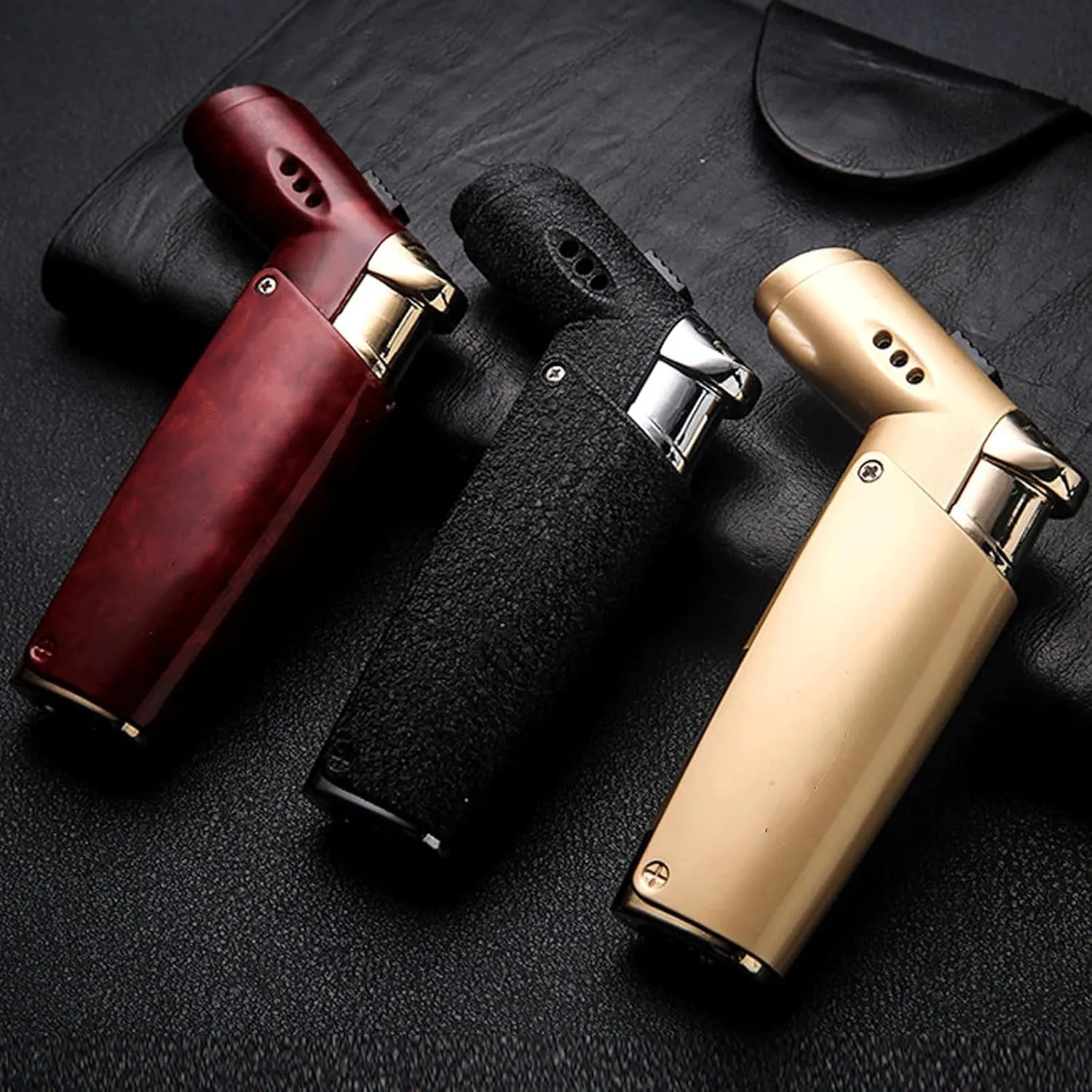 Windproof Jet Flame Lighter Butane Refillable Soft Flame Suitable for Outdoor, Camping, Wild(Gold)