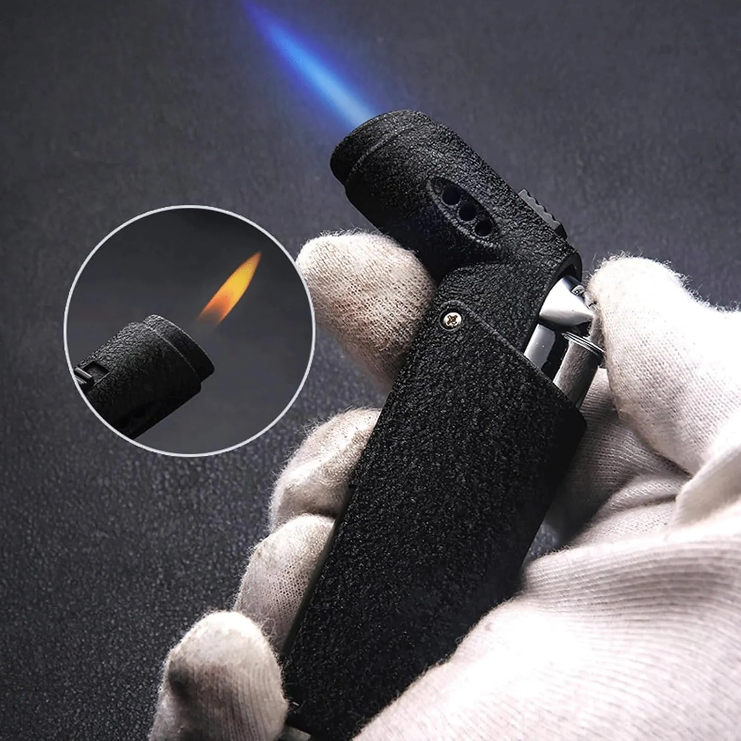 Windproof Jet Flame Lighter Butane Refillable Soft Flame Suitable for Outdoor, Camping, Wild(Gold)