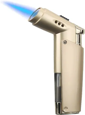 Windproof Jet Flame Lighter Butane Refillable Soft Flame Suitable for Outdoor, Camping, Wild(Gold)