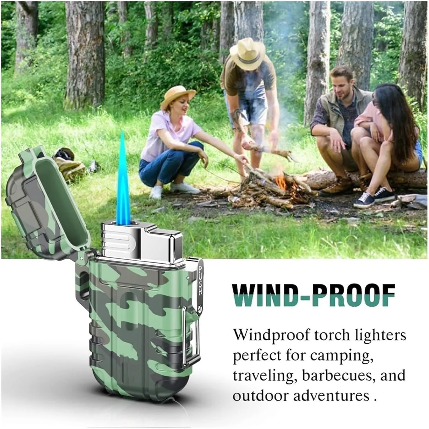 Windproof Lighter with Safety Lock, Metal Lighter, Portable, Butane refillable, Windproof and Waterproof Lighter, Adjustable Flame Size (Butane not Included)(Red)