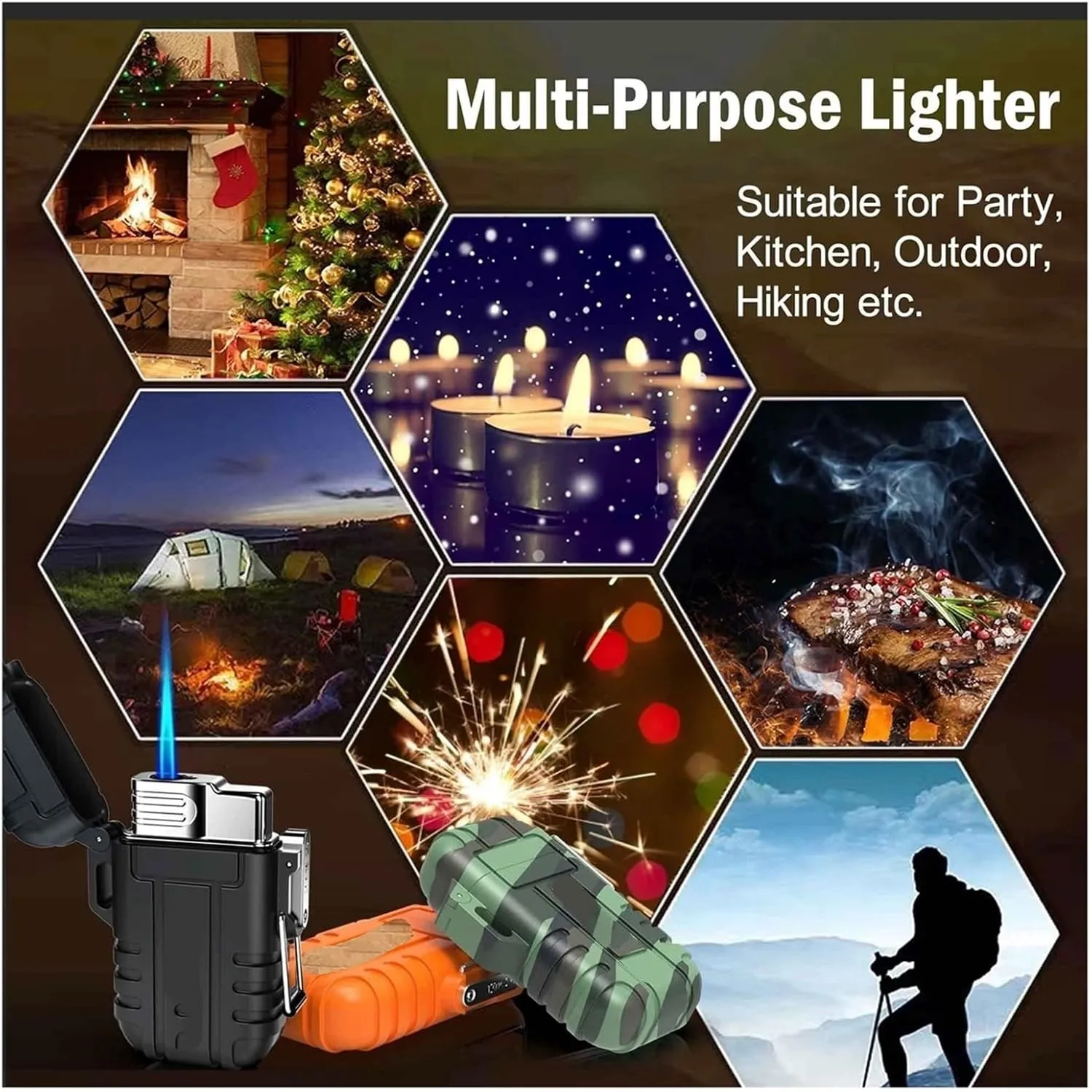 Windproof Lighter with Safety Lock, Metal Lighter, Portable, Butane refillable, Windproof and Waterproof Lighter, Adjustable Flame Size (Butane not Included)(Red)