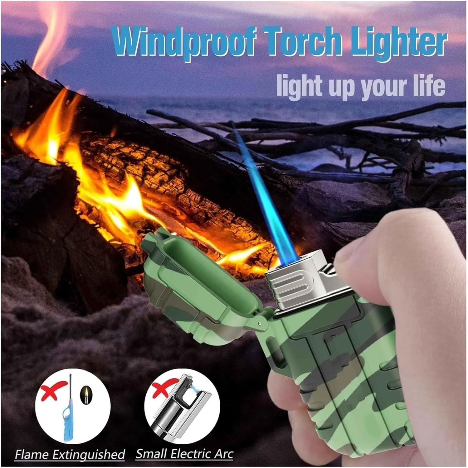 Windproof Lighter with Safety Lock, Metal Lighter, Portable, Butane refillable, Windproof and Waterproof Lighter, Adjustable Flame Size (Butane not Included)(Red)