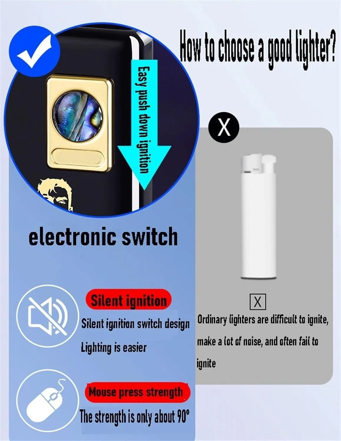 Windproof Open Flame Lighter, Butane Torch Lighter, Silent Ignition Lighter, Metal Lighter, Butane Lighter (Without Butane)(H)
