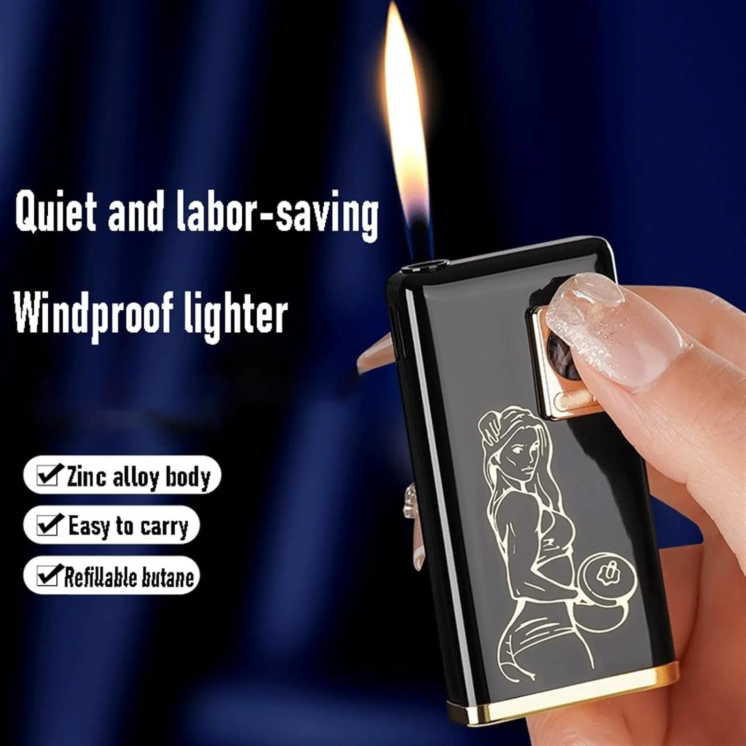 Windproof Open Flame Lighter, Butane Torch Lighter, Silent Ignition Lighter, Metal Lighter, Butane Lighter (Without Butane)(H)