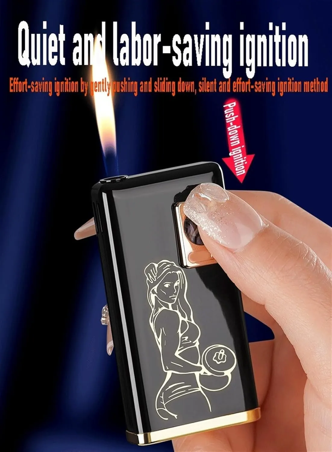 Windproof Open Flame Lighter, Butane Torch Lighter, Silent Ignition Lighter, Metal Lighter, Butane Lighter (Without Butane)(H)