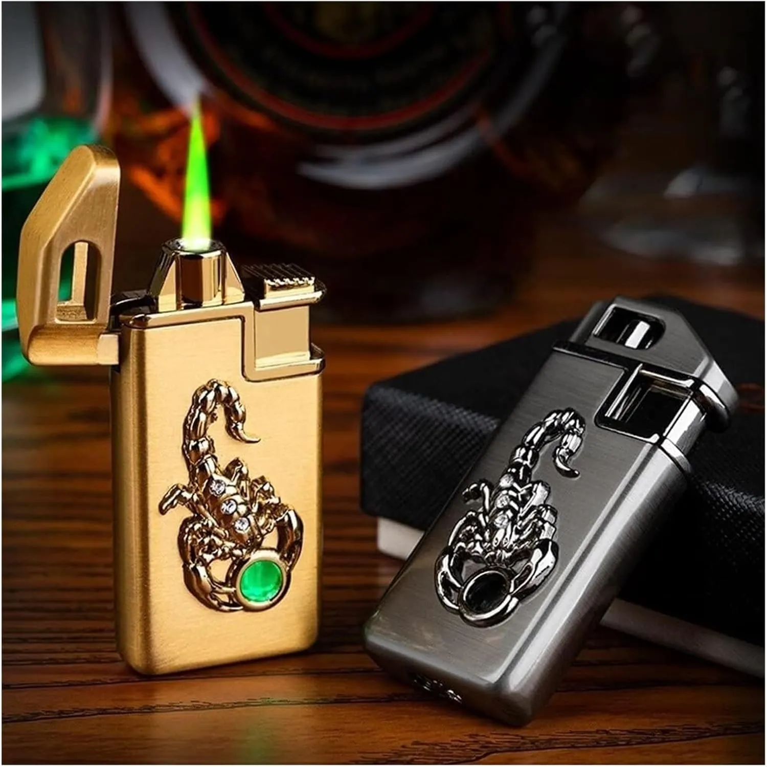 Windproof Outdoor Open Flame Lighter, Jet Flame Lighter, Embossed Scorpion Turbo Butane Gas Jet Lighter (Butane Gas not Included)(Gold Scorpion)