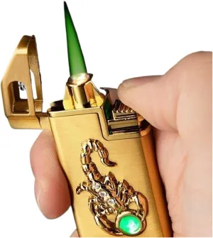 Windproof Outdoor Open Flame Lighter, Jet Flame Lighter, Embossed Scorpion Turbo Butane Gas Jet Lighter (Butane Gas not Included)(Gold Scorpion)