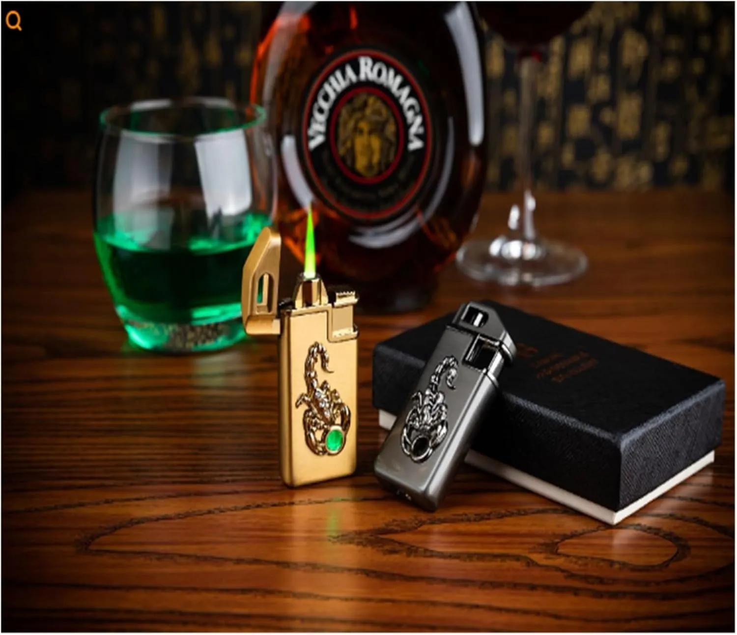 Windproof Outdoor Open Flame Lighter, Jet Flame Lighter, Embossed Scorpion Turbo Butane Gas Jet Lighter (Butane Gas not Included)(Gold Scorpion)
