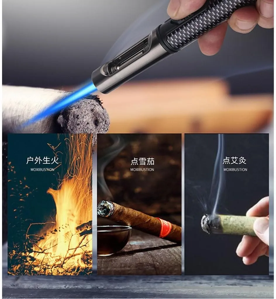 Windproof Straight-in Adjustable Jet Flame Torch Lighter, Visible Gas Chamber, Pen-Style Metal Long Lighter, Portable, Recyclable, Candle Cigar Unless Outdoor Camping Barbecue Dedicated(Black)