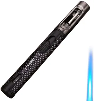 Windproof Straight-in Adjustable Jet Flame Torch Lighter, Visible Gas Chamber, Pen-Style Metal Long Lighter, Portable, Recyclable, Candle Cigar Unless Outdoor Camping Barbecue Dedicated(Black)