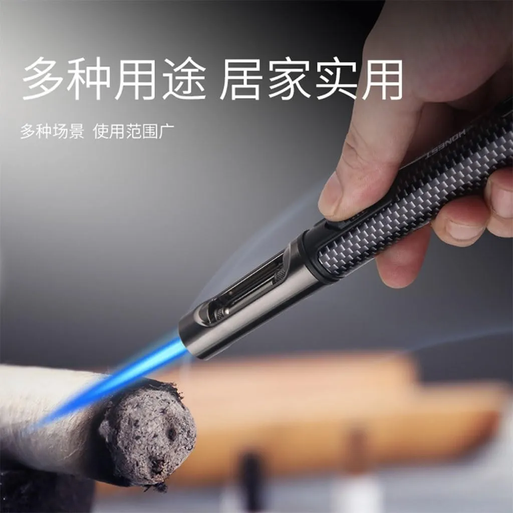 Windproof Straight-in Adjustable Jet Flame Torch Lighter, Visible Gas Chamber, Pen-Style Metal Long Lighter, Portable, Recyclable, Candle Cigar Unless Outdoor Camping Barbecue Dedicated(Black)