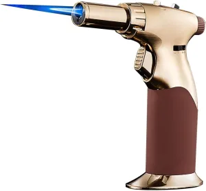Windproof switchable with fire Lock Refillable Triple Adjustable Size Flame Torch Lighter, Hiking Candle Camping (Butane not Included)(Gold)