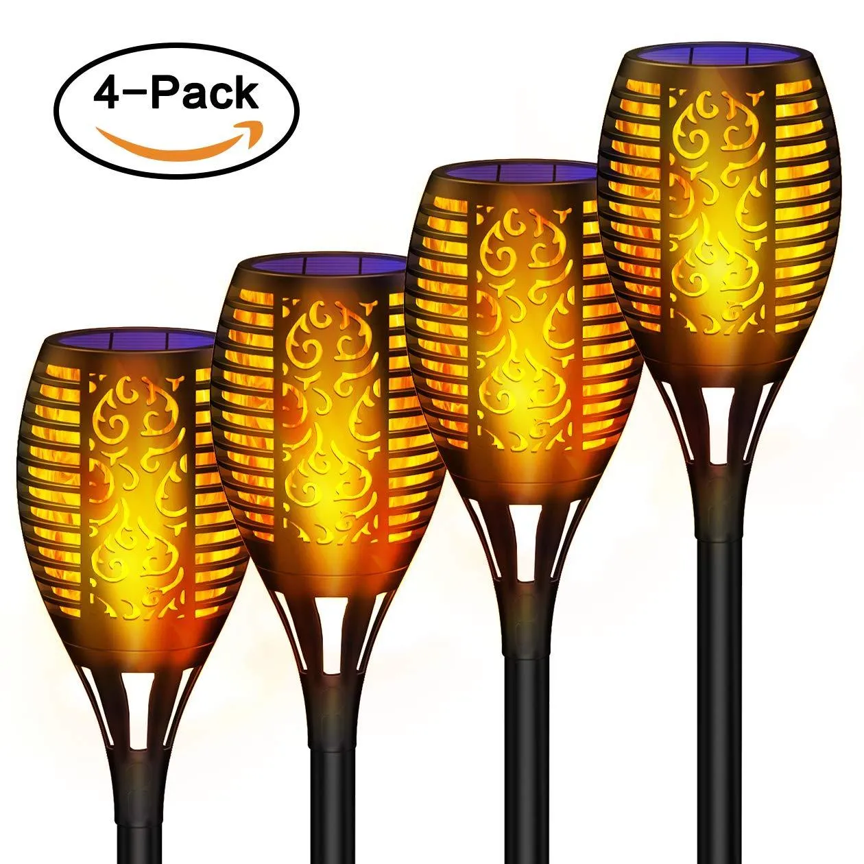 Wiw Solar Torch Light, Outdoor Waterproof Flickering Flames Solar Torches Dancing Flames Landscape USB Charging Decoration Lighting Lamp for Garden Patio Deck Yard Driveway Pathway (4 Pack)