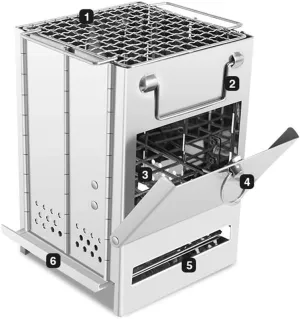 Wood Burning Camp Stove, Portable 304 Stainless Steel Grill, Outdoor Camping Stainless Steel Folding Grill with Carry Bag for Camping Backpacking Hiking Cooking Pinic BBQ (Large)