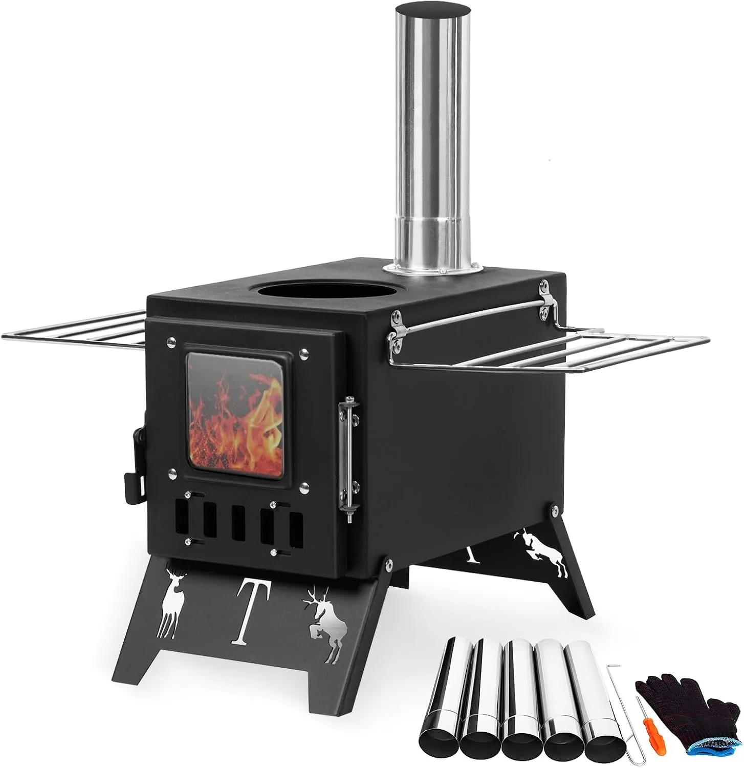 Wood Burning Stove, Tent Stove for Heating, Folding Portable Wood Stove, Tent Stove for Heating, Tent,Cooking,Courtyard,Camping Stove, Camping Stove Include Pipes 1 Set