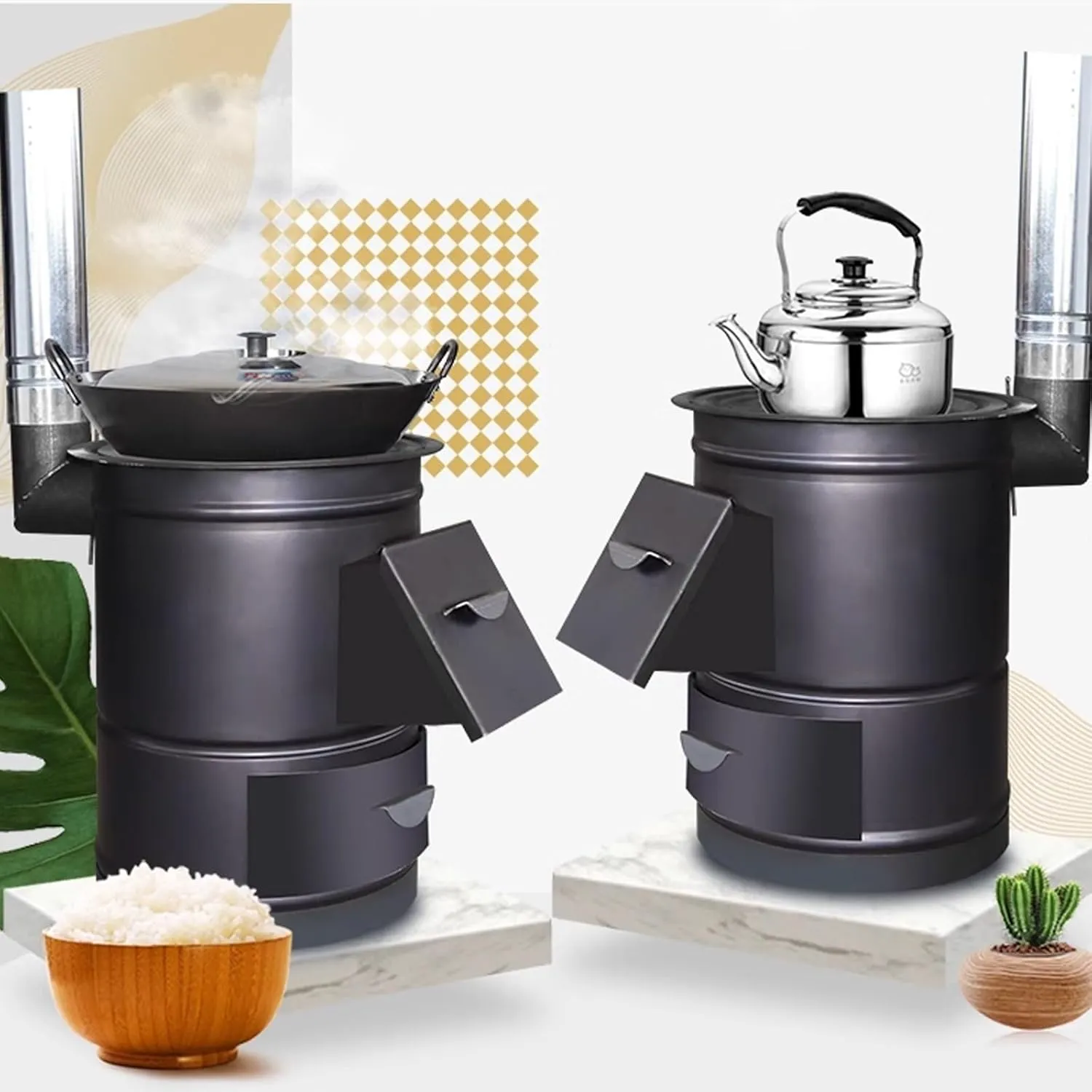 Wood Stove Camping with Accessories, Wood Burning Stove Outdoor for Cooking and Heating, Portable Wood Stove for Camping Wood Stove with Chimney Pipes 3 Sizes(40cm)