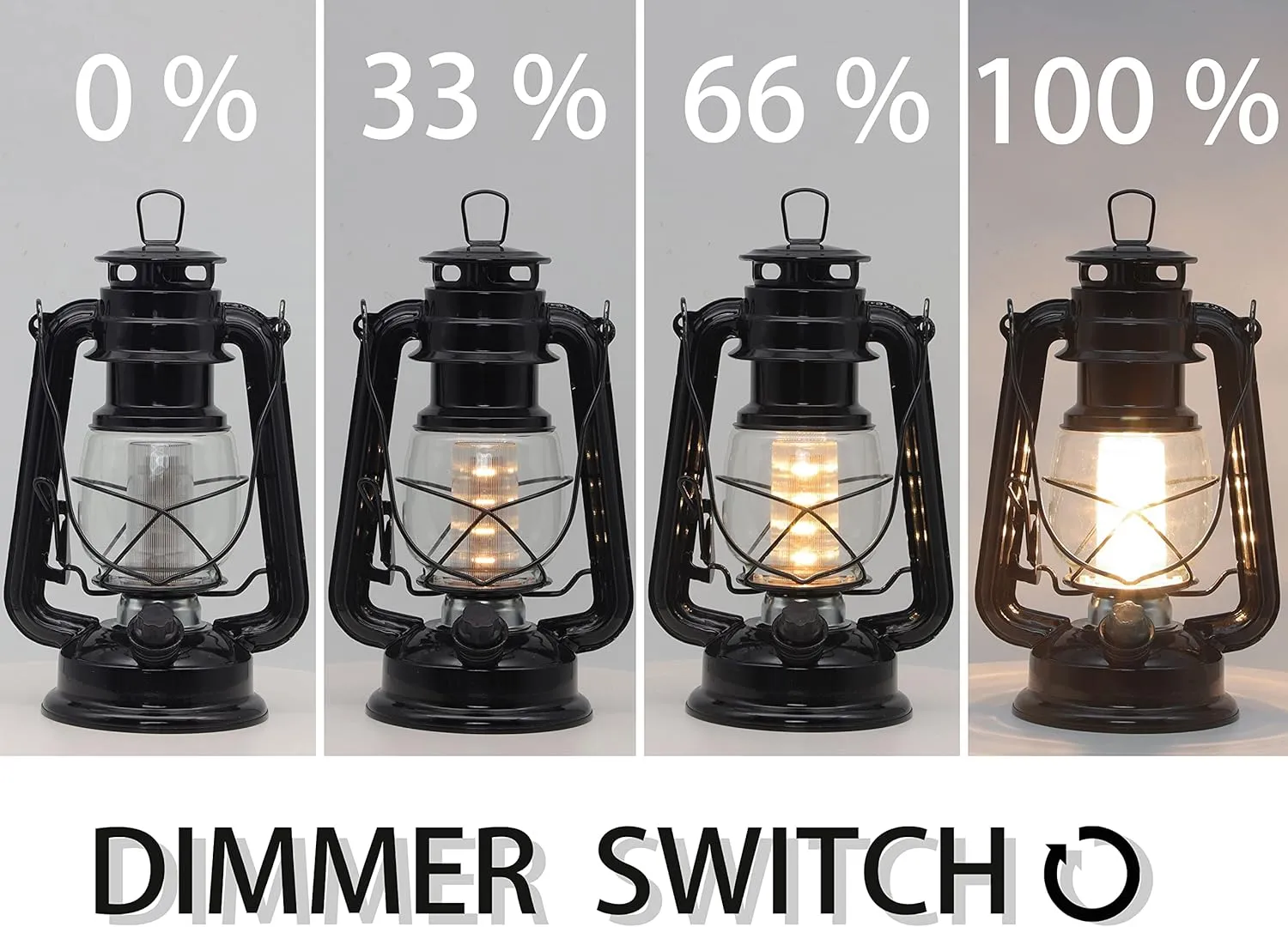 YAKii LED Vintage Lantern Metal Hanging Hurricane 12 LED Dimmer Switch Warm White Battery Operated Power Outage Indoor Camping Lighting Outdoor Brooklyn (Black 2 Pack)