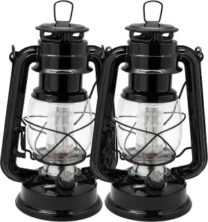 YAKii LED Vintage Lantern Metal Hanging Hurricane 12 LED Dimmer Switch Warm White Battery Operated Power Outage Indoor Camping Lighting Outdoor Brooklyn (Black 2 Pack)