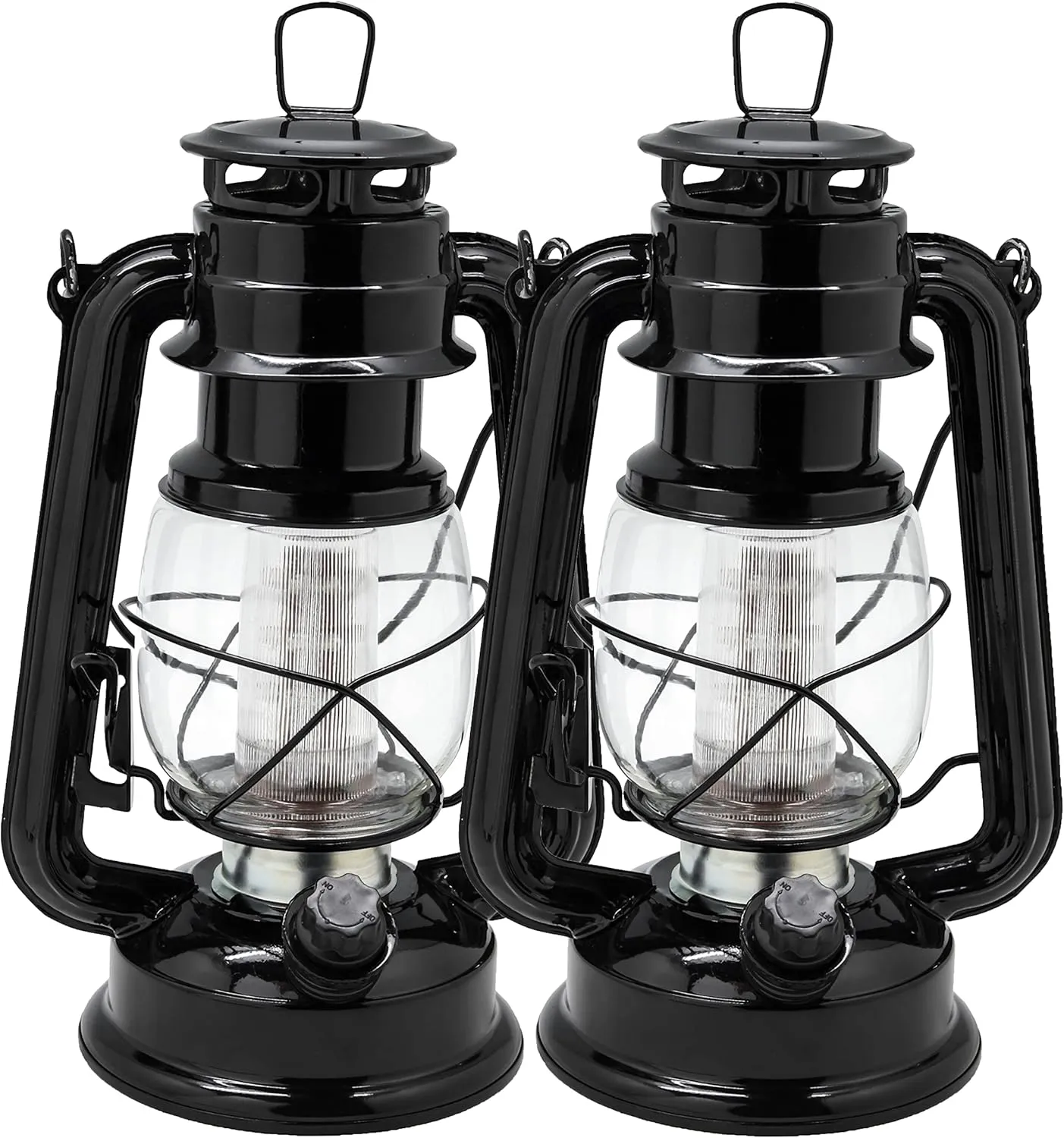 YAKii LED Vintage Lantern Metal Hanging Hurricane 12 LED Dimmer Switch Warm White Battery Operated Power Outage Indoor Camping Lighting Outdoor Brooklyn (Black 2 Pack)