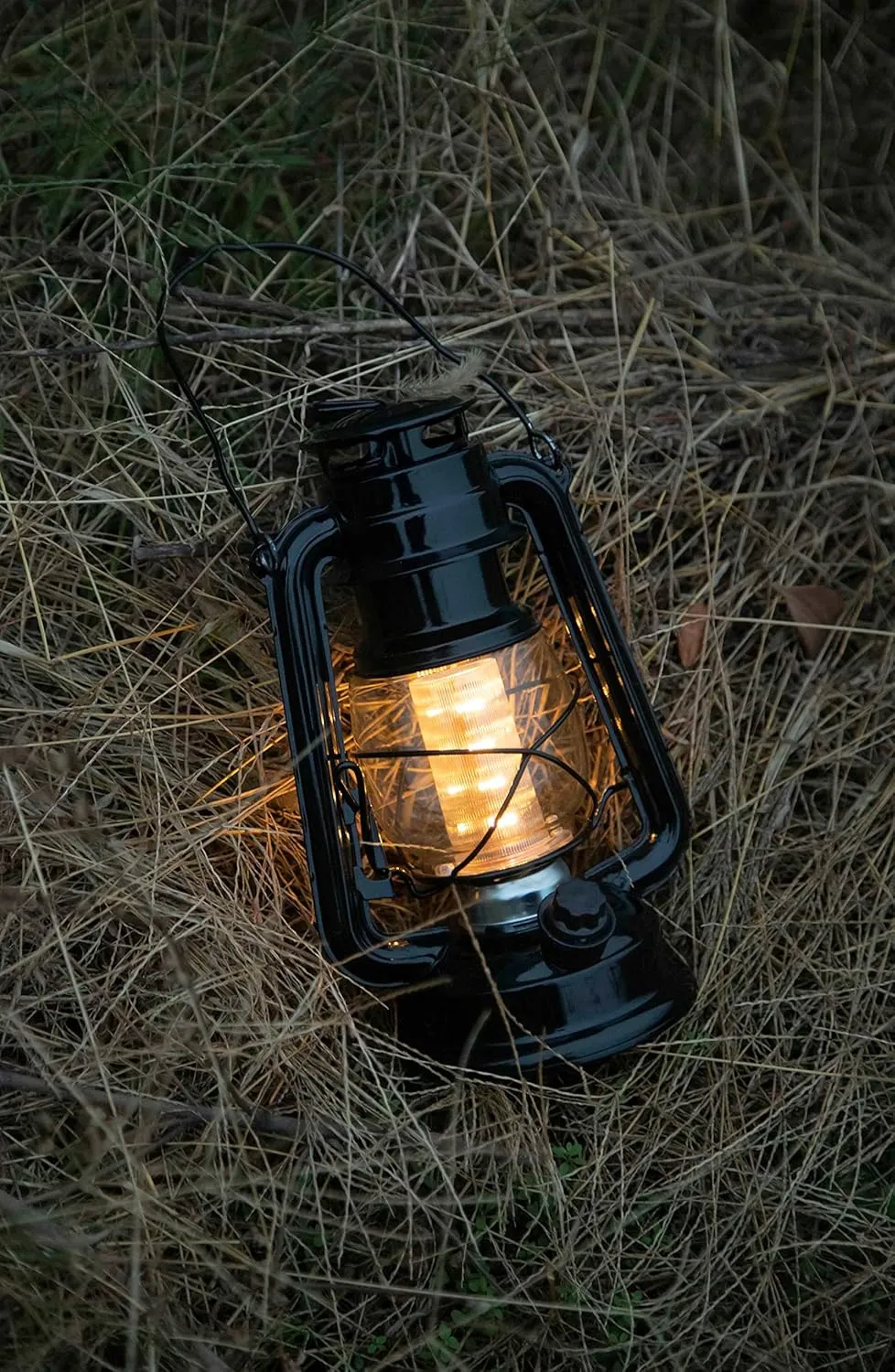 YAKii LED Vintage Lantern Metal Hanging Hurricane 12 LED Dimmer Switch Warm White Battery Operated Power Outage Indoor Camping Lighting Outdoor Brooklyn (Black 2 Pack)