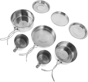 Yardwe 1set Outdoor Camping Cookware Stainless Steel Cookware for Hiking Picnic and BBQ Durable and Easy to Clean Cooking Pots and Frying Pan Lightweight and Portable Cooking Utensils