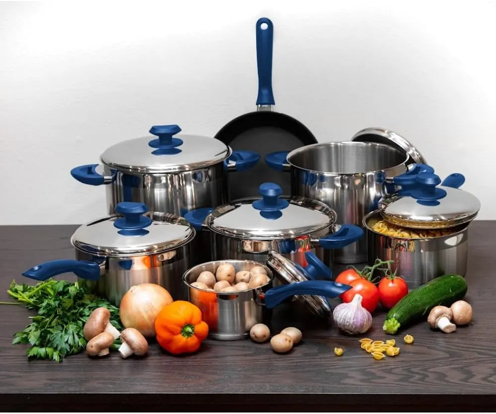 YBM Home Professional Chef’s 2-Quart Stainless Steel Saucepan with Cover, Tri-Ply Capsule Base Cookware with Aluminum Core Bottom, Mirror Polished Silver Cookware, Blue
