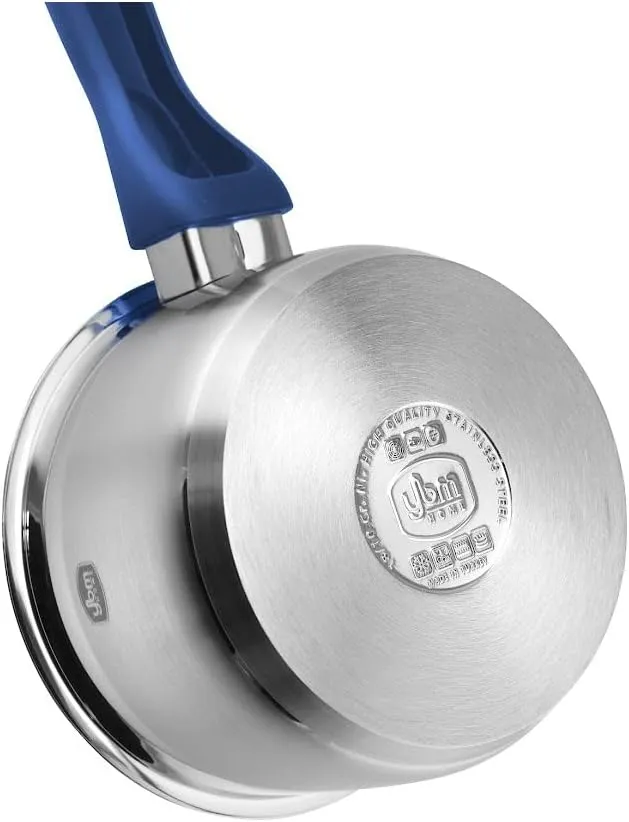 YBM Home Professional Chef’s 2-Quart Stainless Steel Saucepan with Cover, Tri-Ply Capsule Base Cookware with Aluminum Core Bottom, Mirror Polished Silver Cookware, Blue