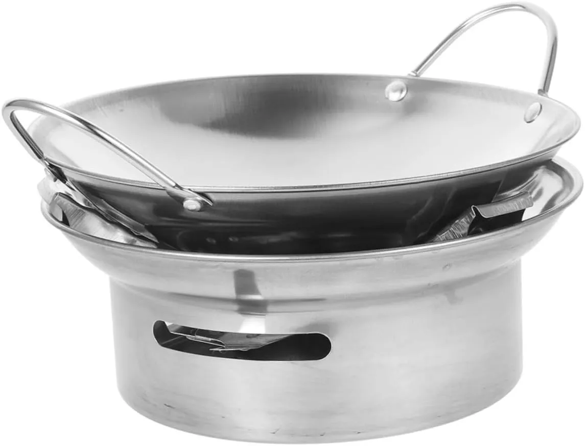 Zerodeko Family-size Stainless Steel Dry Pot Set Includes Hot Pot Grill and Divider Perfect for Camping Cooking and Entertaining