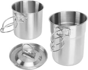 Zerodis Camping Cook Set,Stainless Steel Outdoor Cookware Set with Lid Foldable Camping Pot and Pan Set for Backpacking Hiking