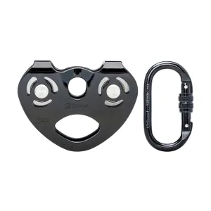 Zipline Trolley Kit with 25kN Carabiner Double Tandem Dual Pulley Speed Dual Trolley for Rock Climbing Caving Aloft Work Rescue,Black with Carabiner