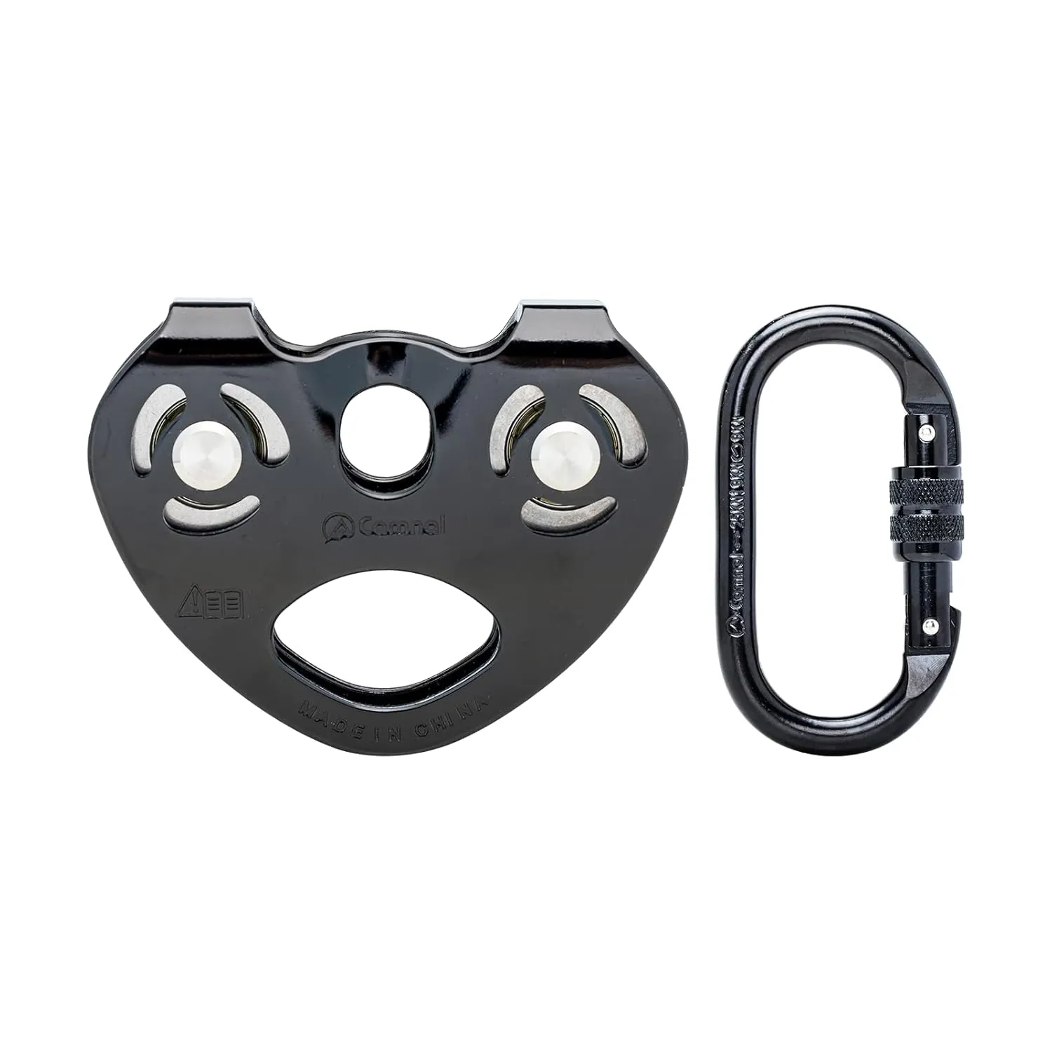 Zipline Trolley Kit with 25kN Carabiner Double Tandem Dual Pulley Speed Dual Trolley for Rock Climbing Caving Aloft Work Rescue,Black with Carabiner